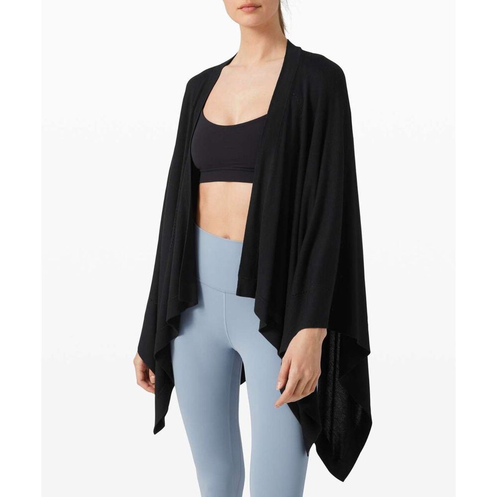 Lululemon Open Mind Wrap One Size Open Cardigan Cape Black NWOT